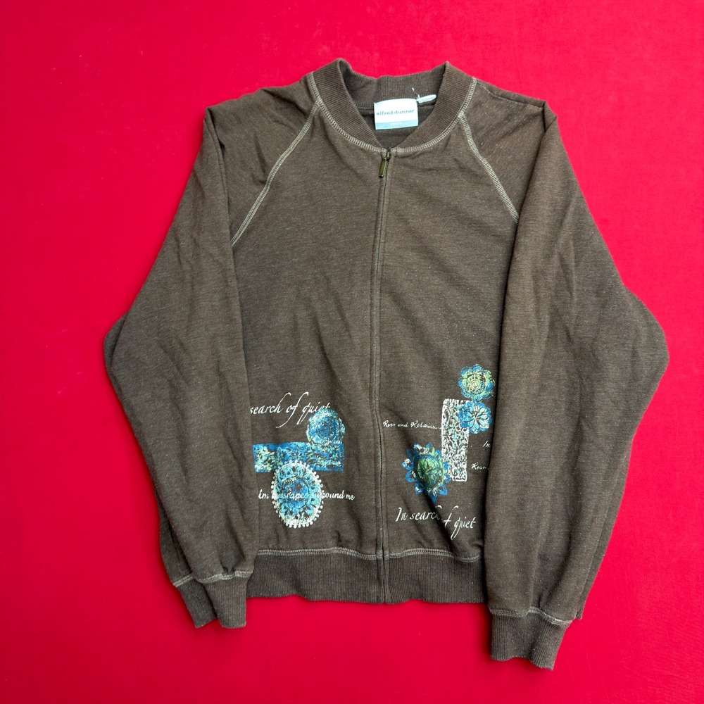 VTG Y2K Alfred Dunner Brown Full Zip Sweatshirt In Search of Graphic Mandala XL